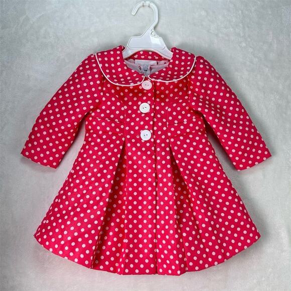 BONNIE BABY‎ Infant Girls Dressy Pink Polka Dot Jacket & Dress Set Formal 12M - Picture 6 of 16